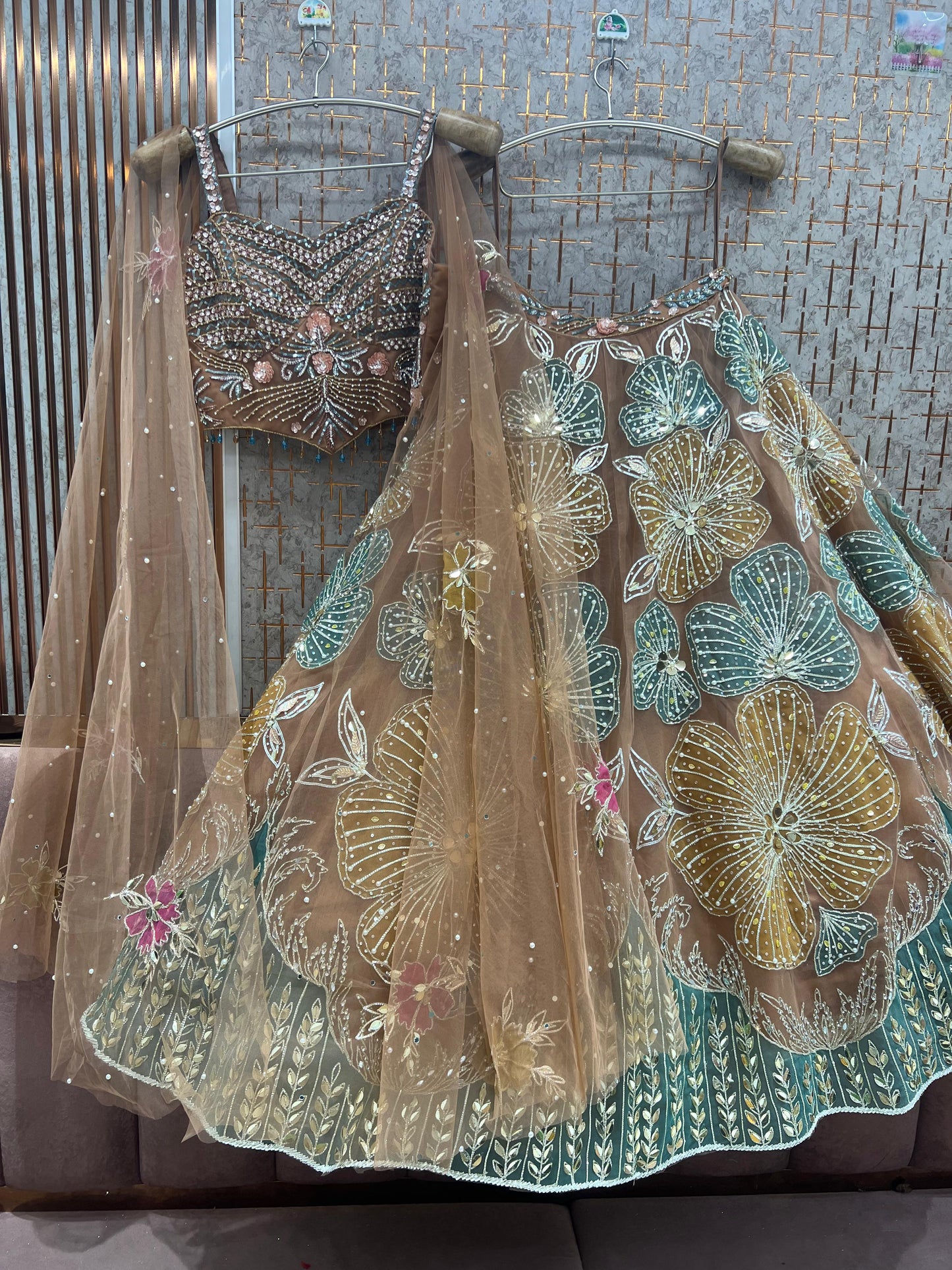 Pista Green Pdp Crop Top Lehenga