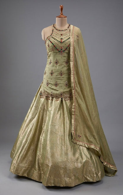 Golden long Crop Top Lehenga