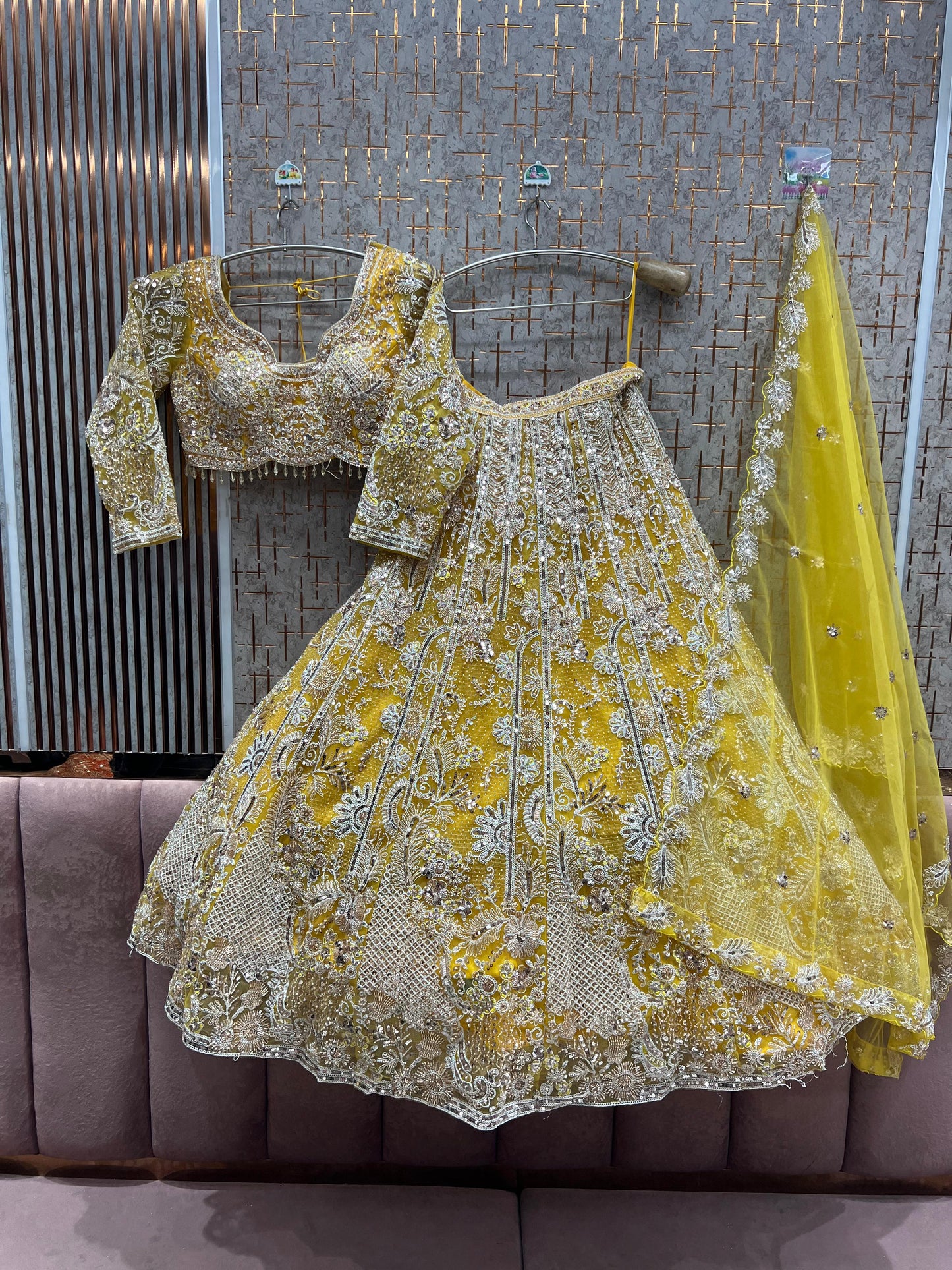 Fantastic yellow haldi mehendi Ready to Wear crop top Lehenga