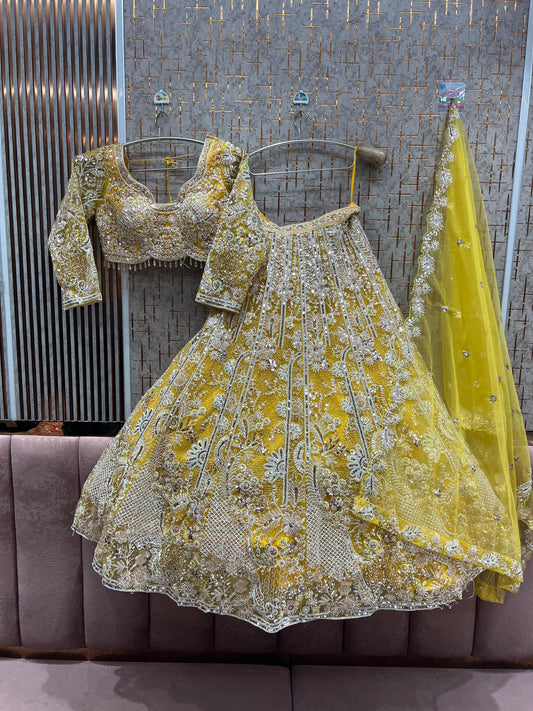 Fantastic yellow haldi mehendi Ready to Wear crop top Lehenga