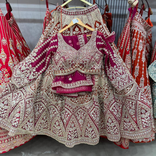 Embellished Hot pink Crop Top Lehenga