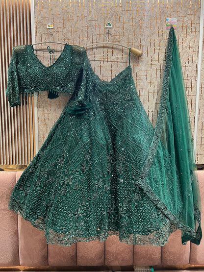 Green On Green Monotone Crop Top Lehenga