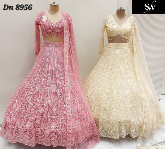 Baby Pink Beige Golden Crop Top Lehenga
