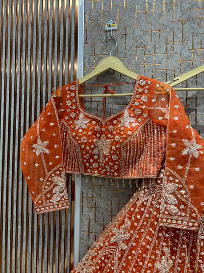 Designer Hot pink Floral Crop Top Lehenga