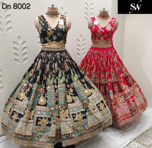 Hot Pink Black Crop Top Lehenga