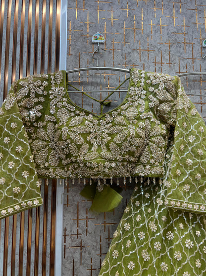 Fantastic Rust Orange Floral Crop top Lehenga