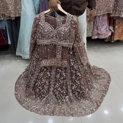 Rust Brown Peacock Crop Top Lehenga