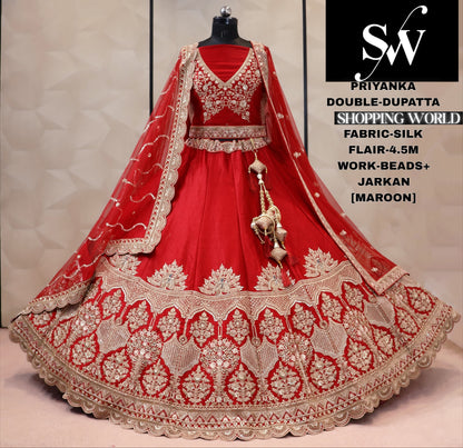Maroon silk bridal Lehenga
