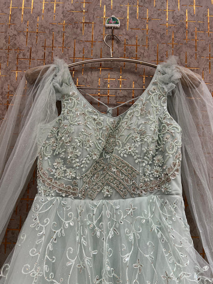 Sky Blue Heavy Handwork Gown