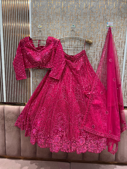 Tremendous Hot pink on pink monotone Crop Top Lehenga