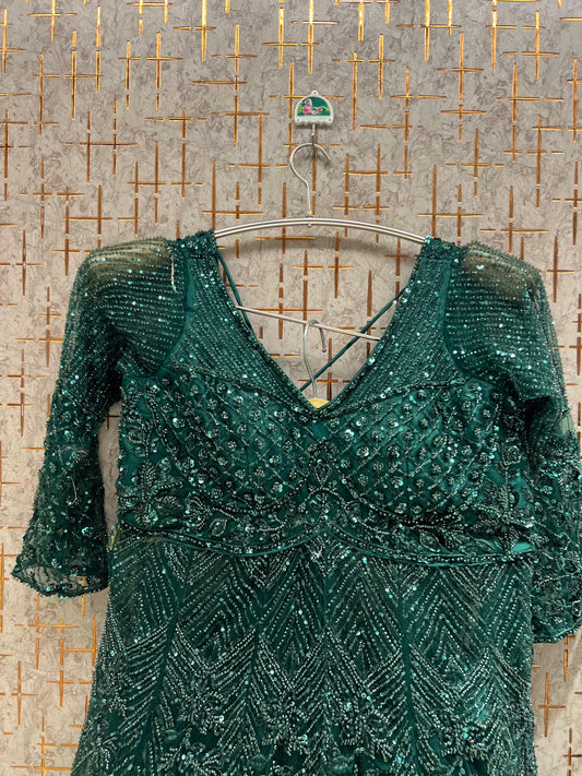Green Peplum long Dress Farshi Gaharara Dress Special
