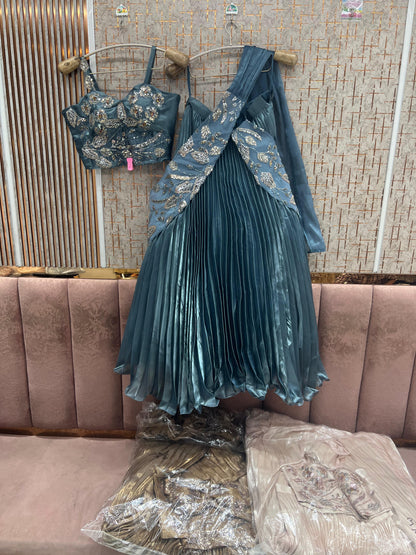 Blue Crop Top Lehenga - Shopping World