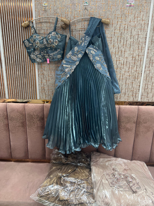 Blue Crop Top Lehenga - Shopping World