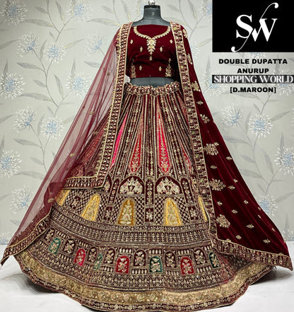 Something different maroon Velvet bridal Lehenga