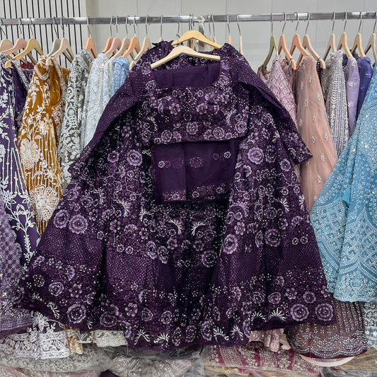 Dark Purple Crop Top Lehenga
