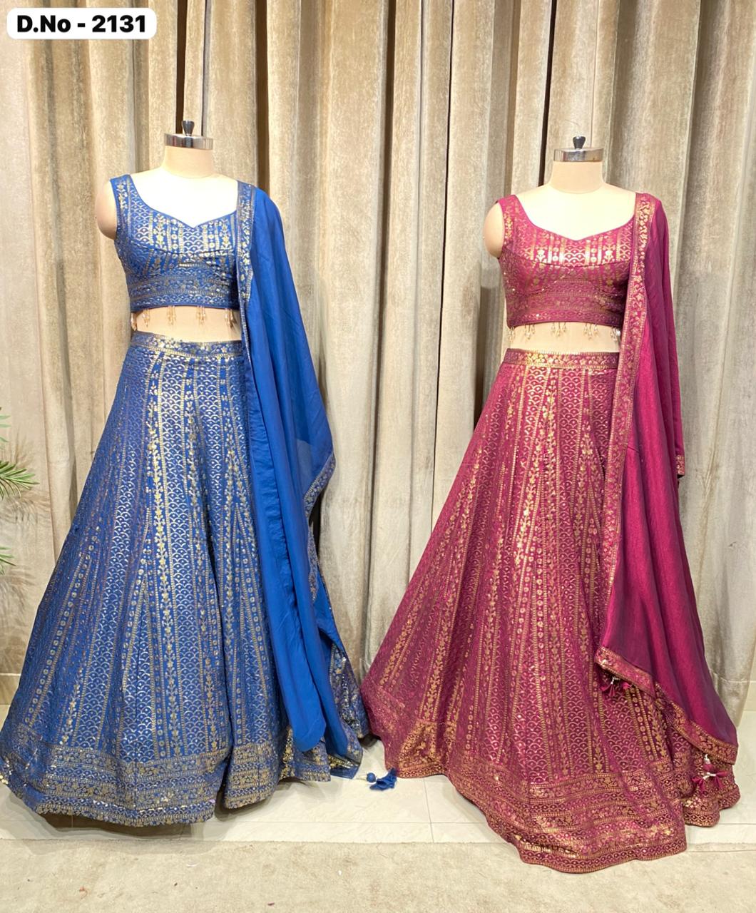 Navy Blue pink Crop Top Lehenga