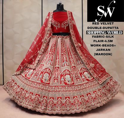 Red silk double dupatta bridal Lehenga