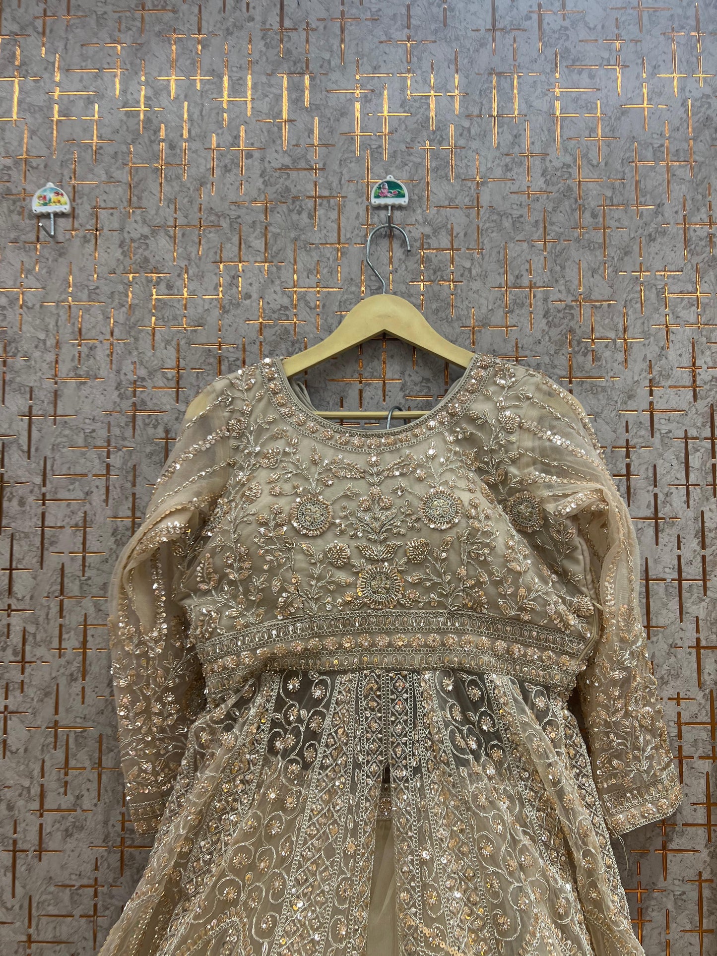 Beige Golden Farshi garara muslim Bride Long Indo Dress