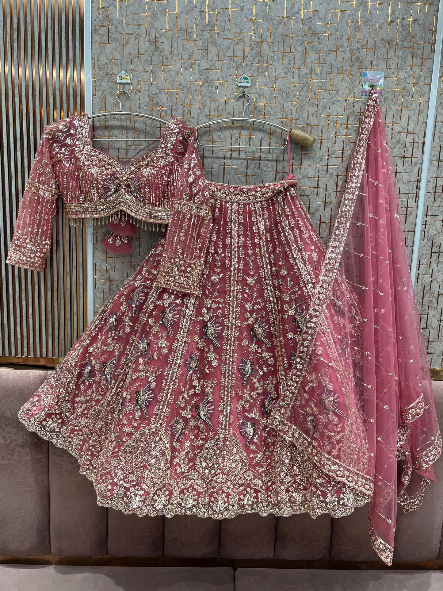 Baby pink peacock Crop Top Lehenga