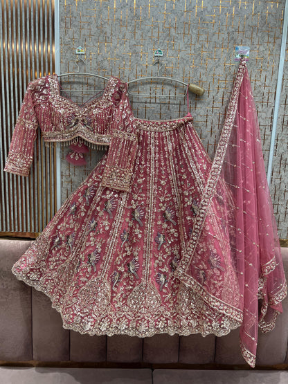 Baby pink peacock Crop Top Lehenga