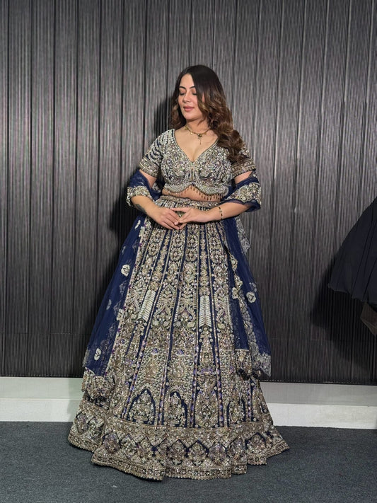 Dark Blue handwork Crop Top Lehenga