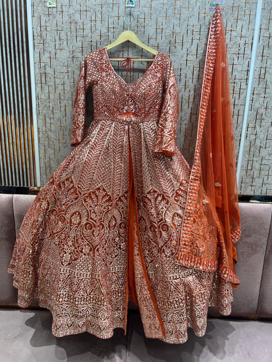 Orange Farshi garara muslim Bride Long Indo Dress