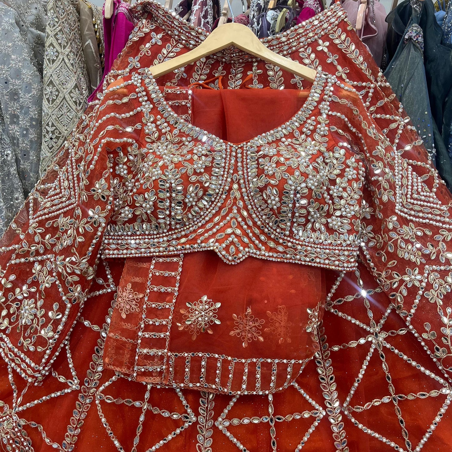 Attractive Rust Orange Crop top Lehenga