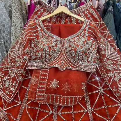 Attractive Rust Orange Crop top Lehenga