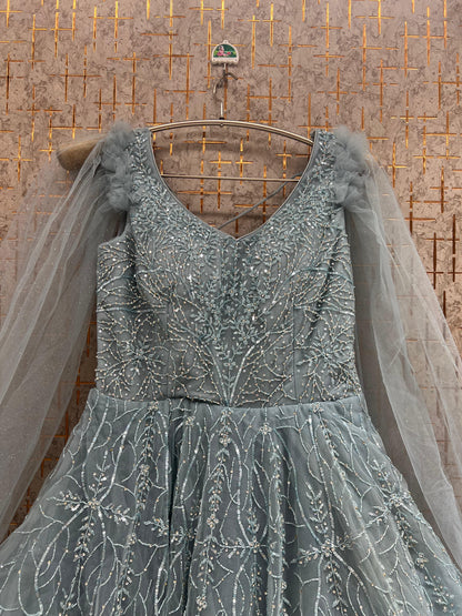 Silver Grey Blue Heavy Handwork Gown