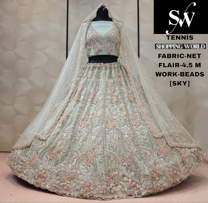 Net pista green Lehenga