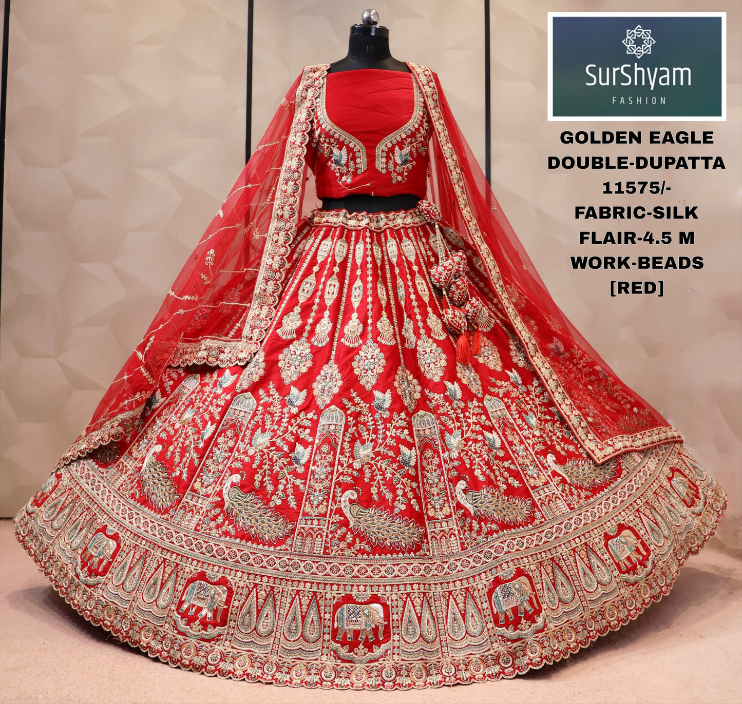 Red silk double dupatta bridal Lehenga
