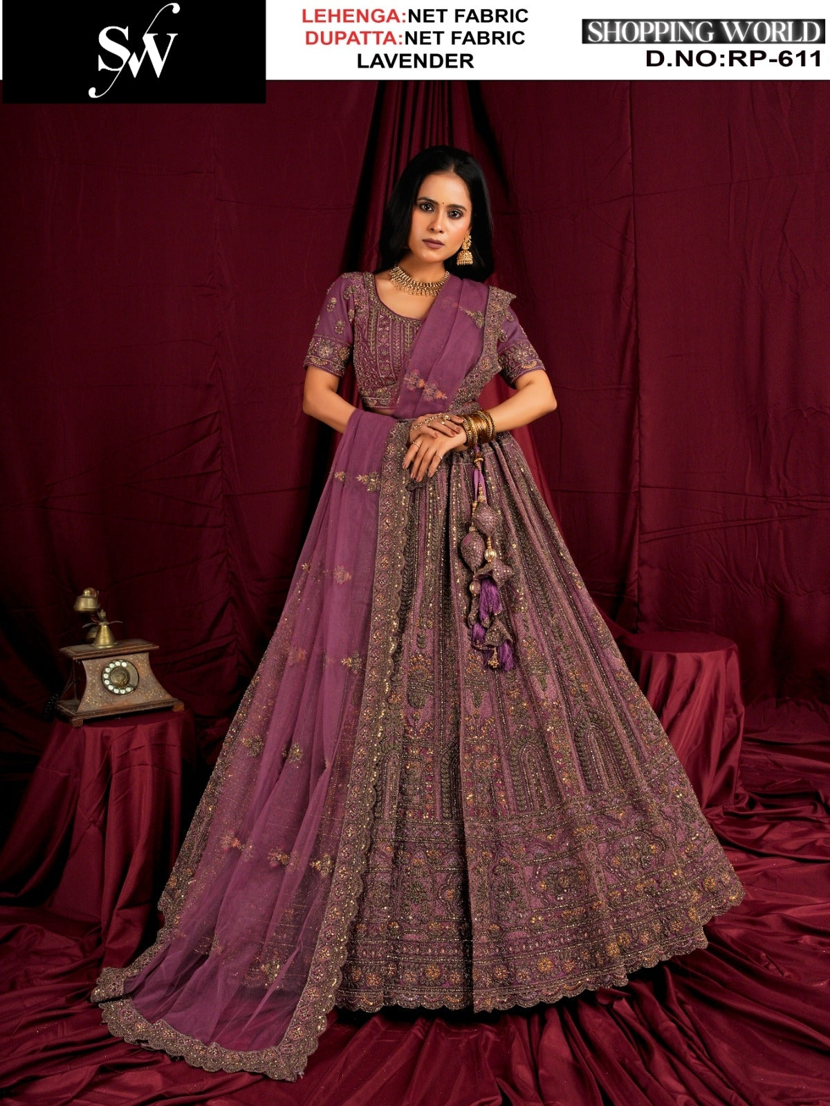 Tremendous Rust Net Bridal Lehenga