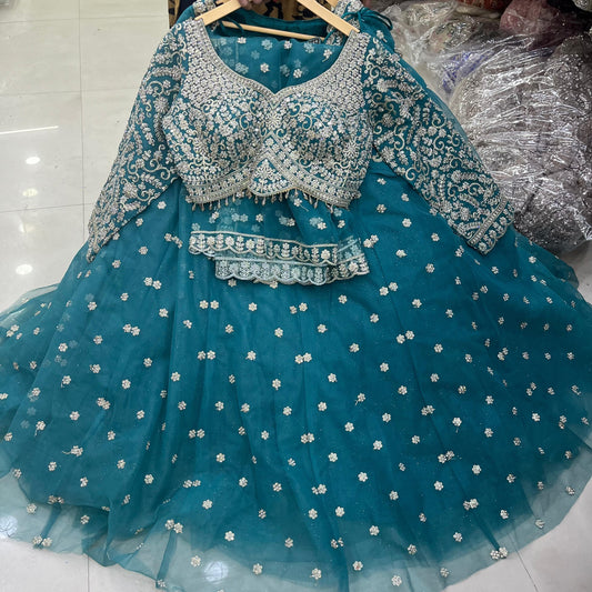 Elegant Blue Booty Crop Top Lehenga