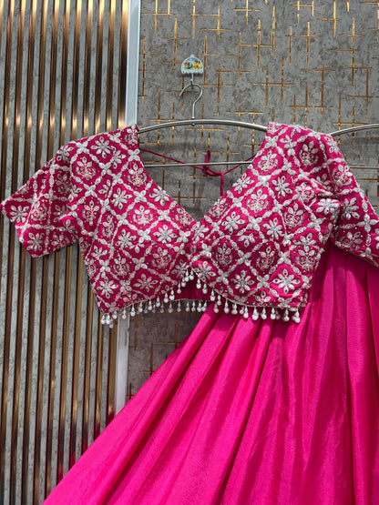 Glamorous Hot pink crop Top Lehenga