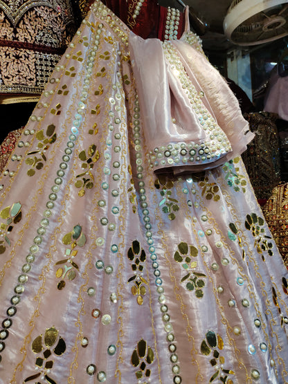 Attractive baby pink pearl lehenga