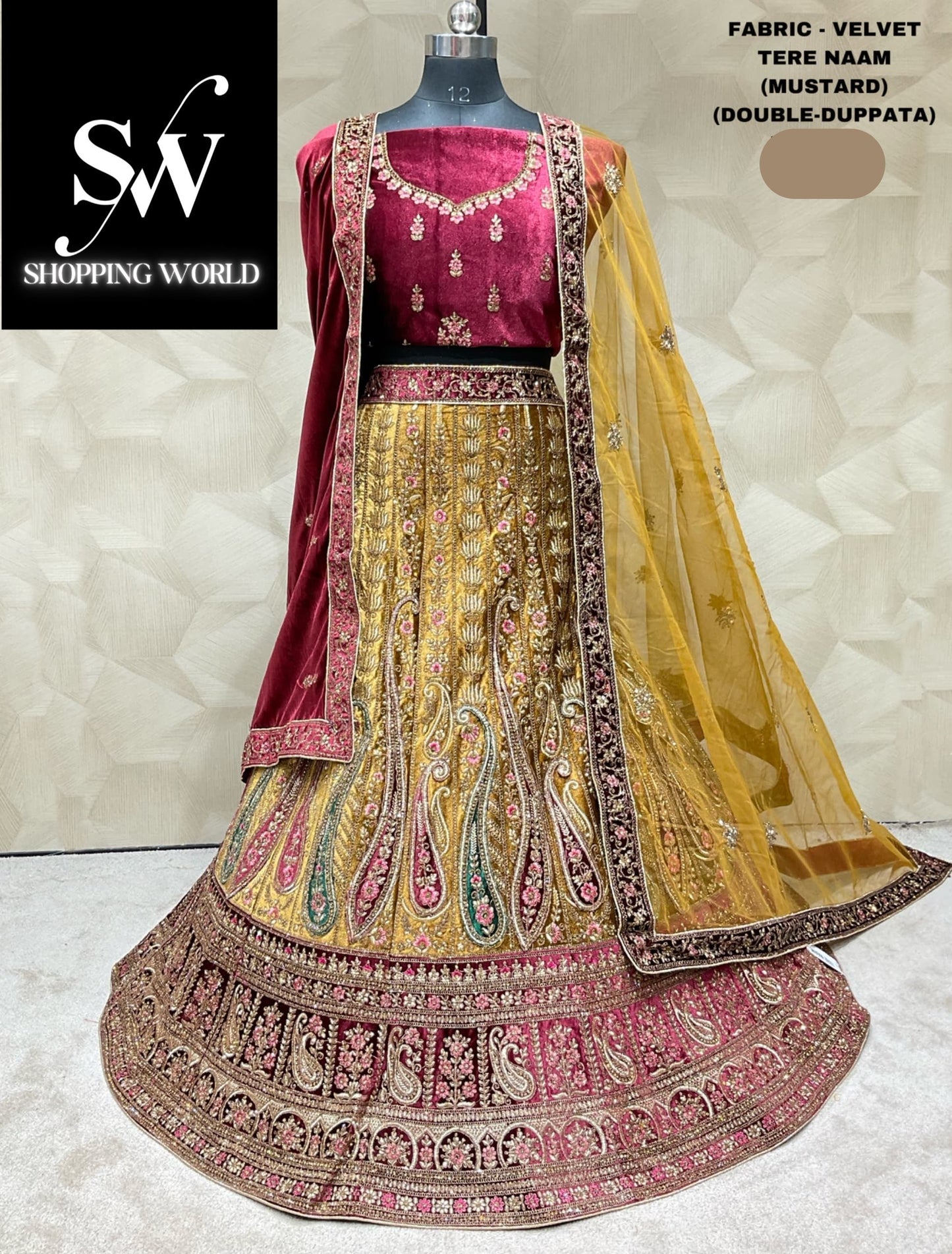 Glamorous peacock mustard double duptta bridal lehenga