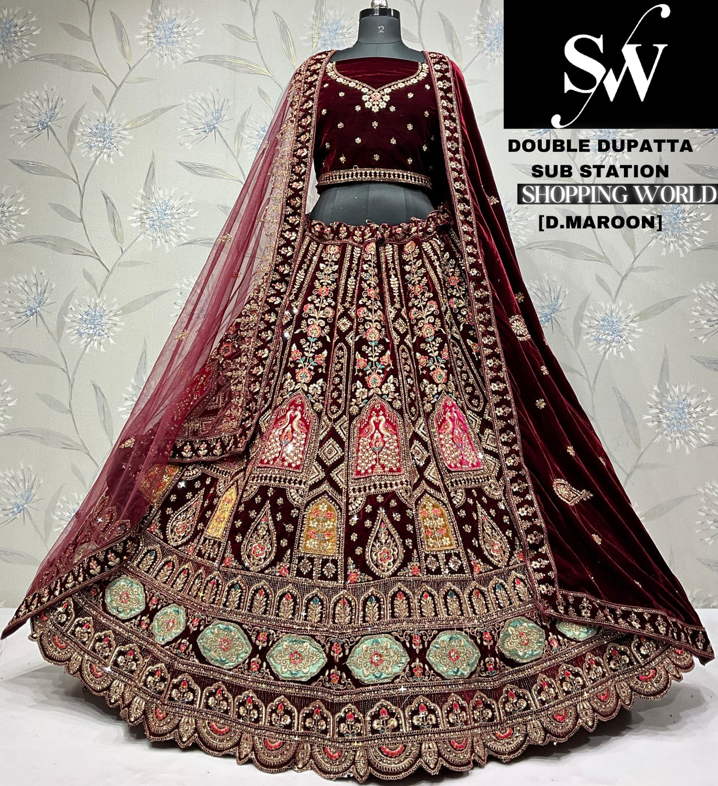 Awesome rani pink doli barat Velvet bridal Lehenga