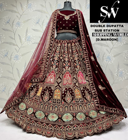 Awesome rani pink doli barat Velvet bridal Lehenga