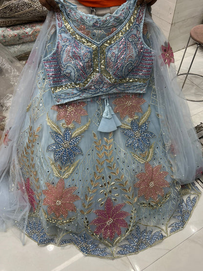 Sky Blue Pdp crop top Lehenga
