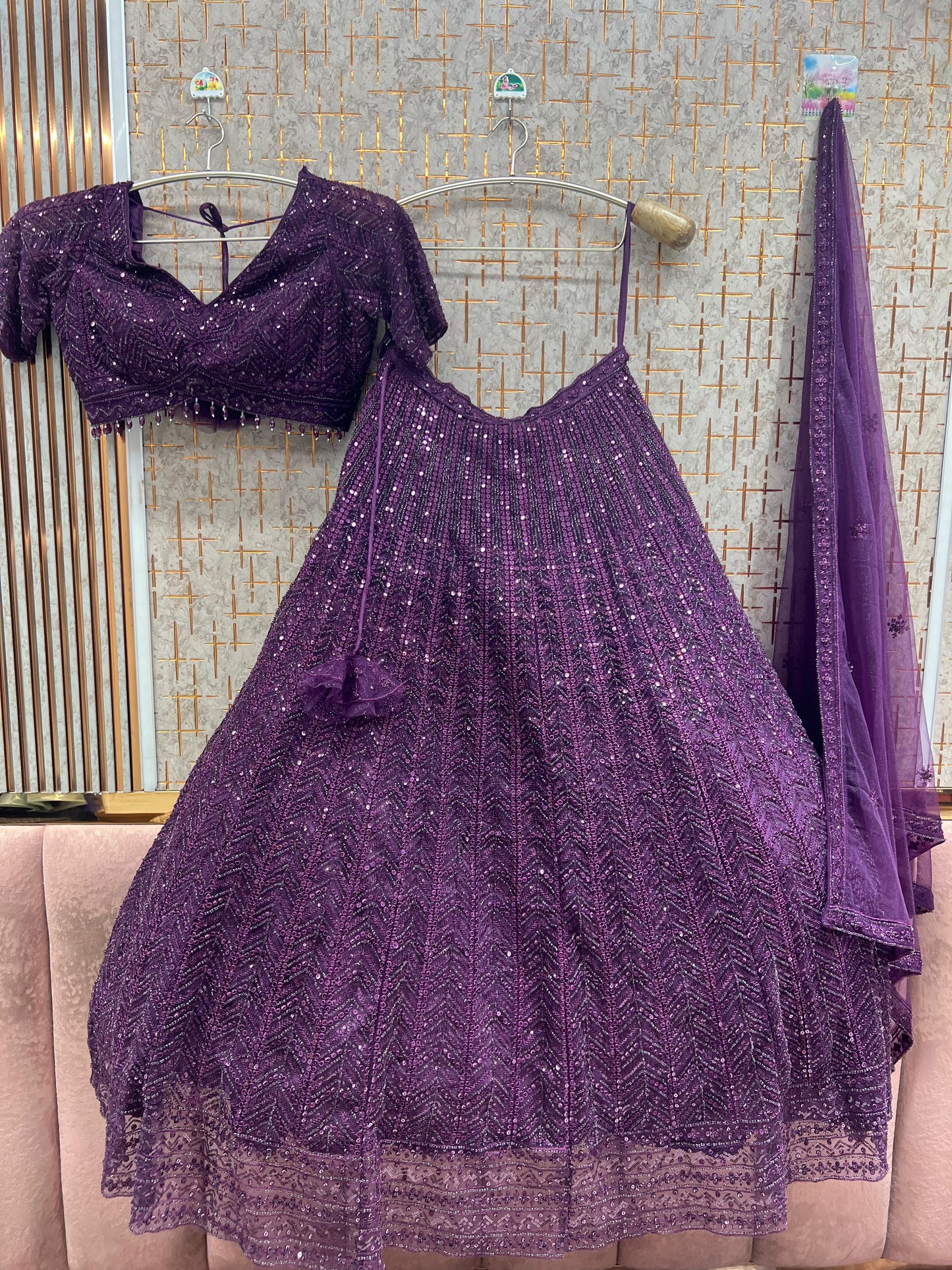 (Copy) Double Shade Ready to wear Black Blue crop top Lehenga - Shopping World