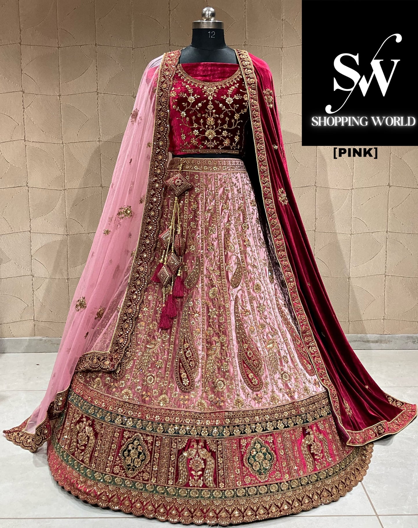 Glamorous pink double duptta bridal lehenga