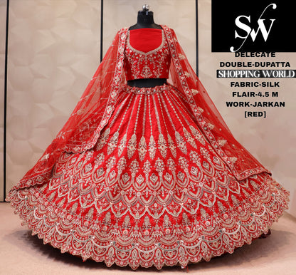 Red silk double dupatta bridal Lehenga