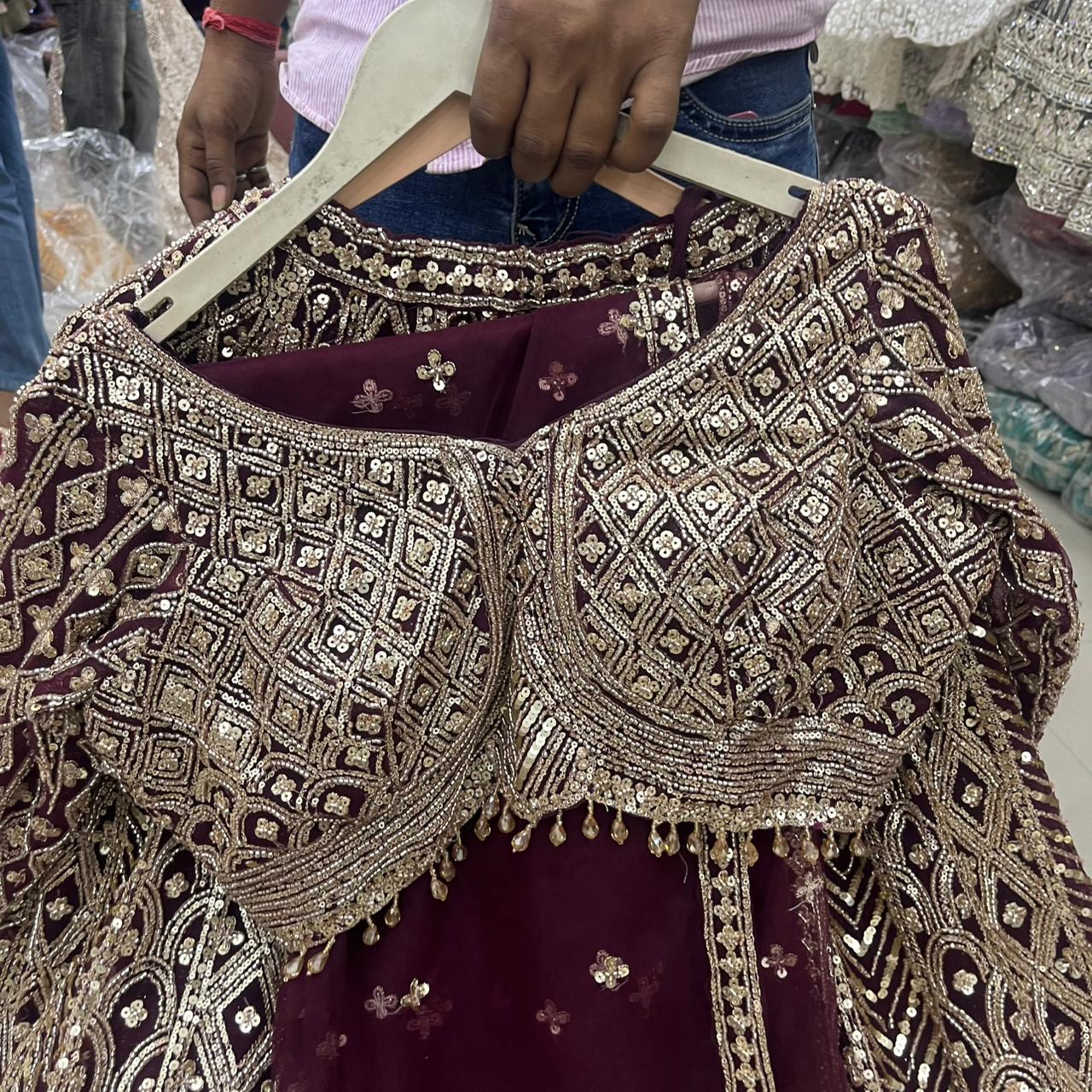 Dark Maroon Crop Top Lehenga