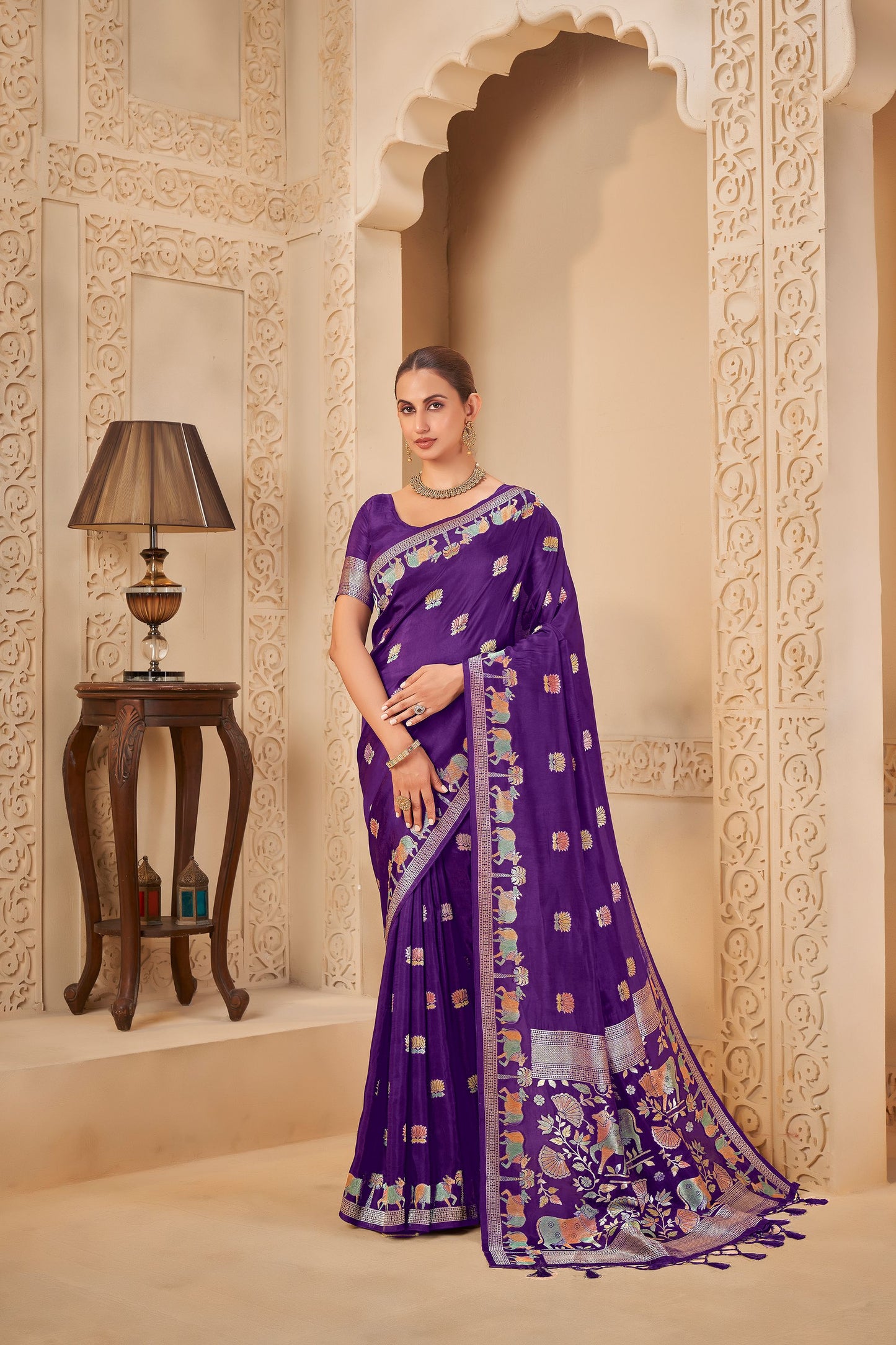 Purple Viscose Saree 6095
