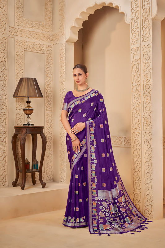 Purple Viscose Saree 6095