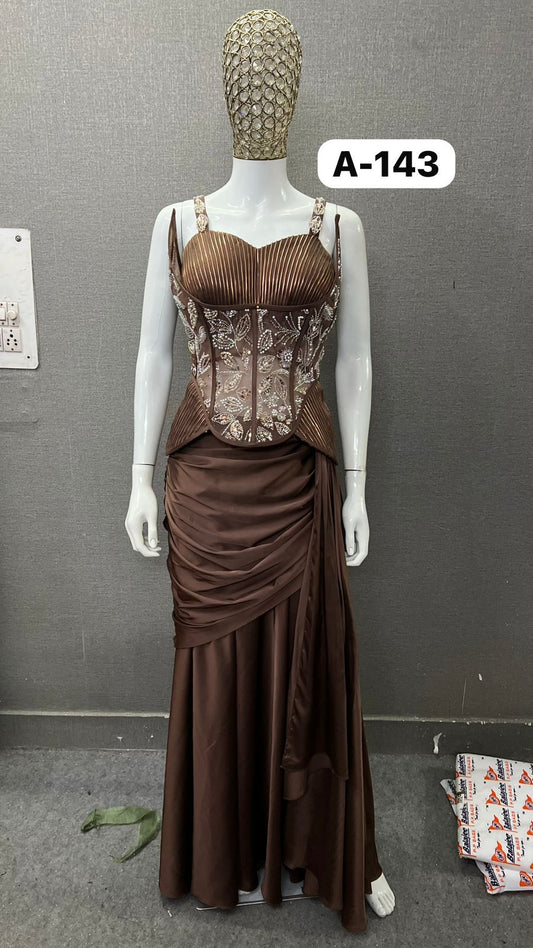 Dark Brown Crop Top Lehenga