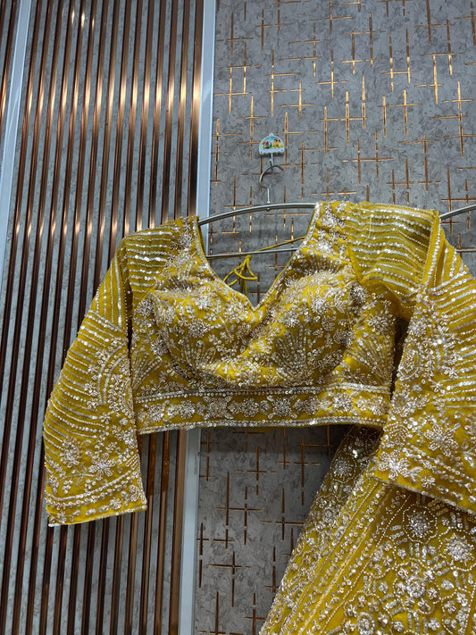 Beautiful Yellow haldi Mehendi crop top Lehenga