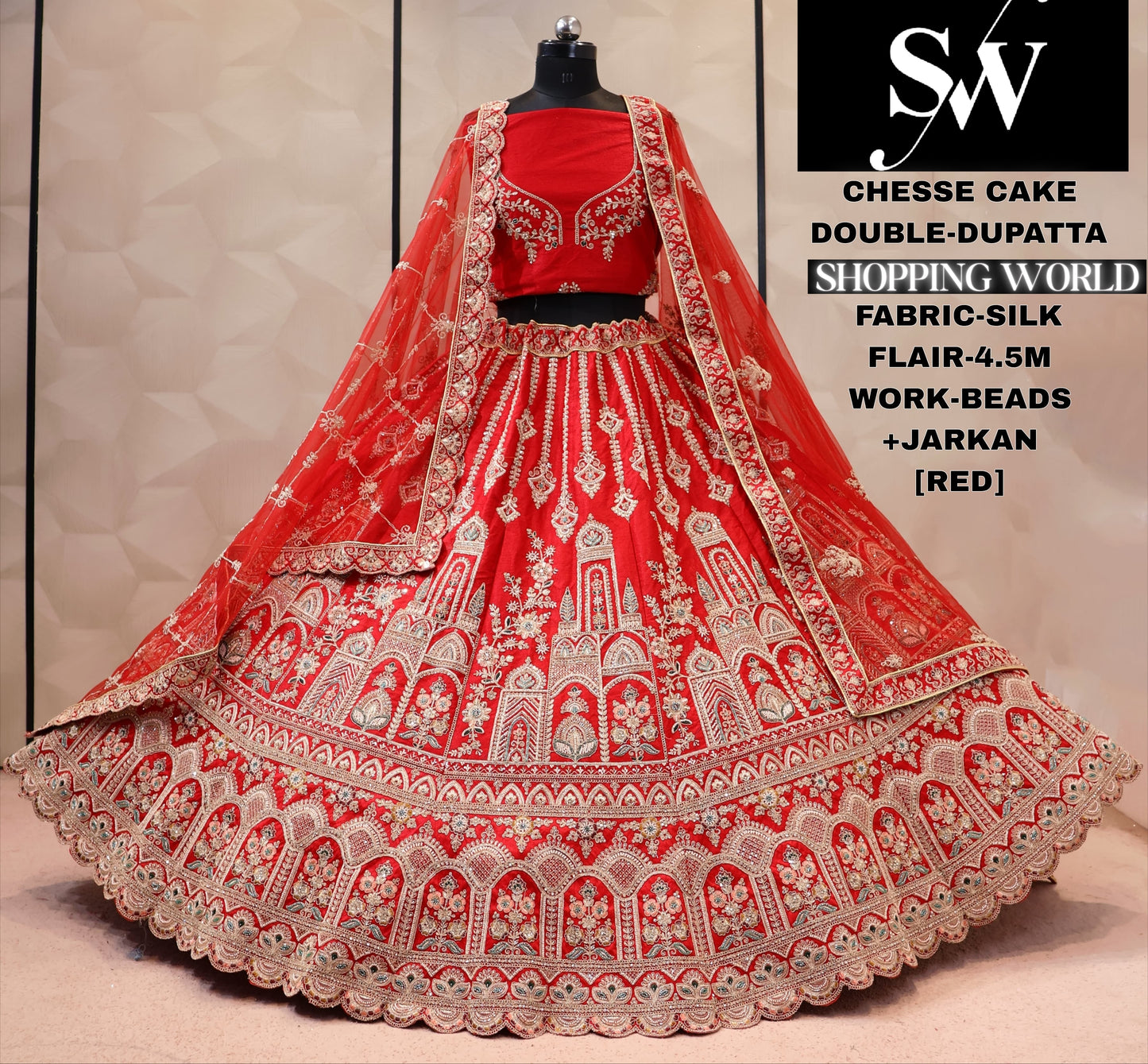 Red silk double dupatta bridal Lehenga