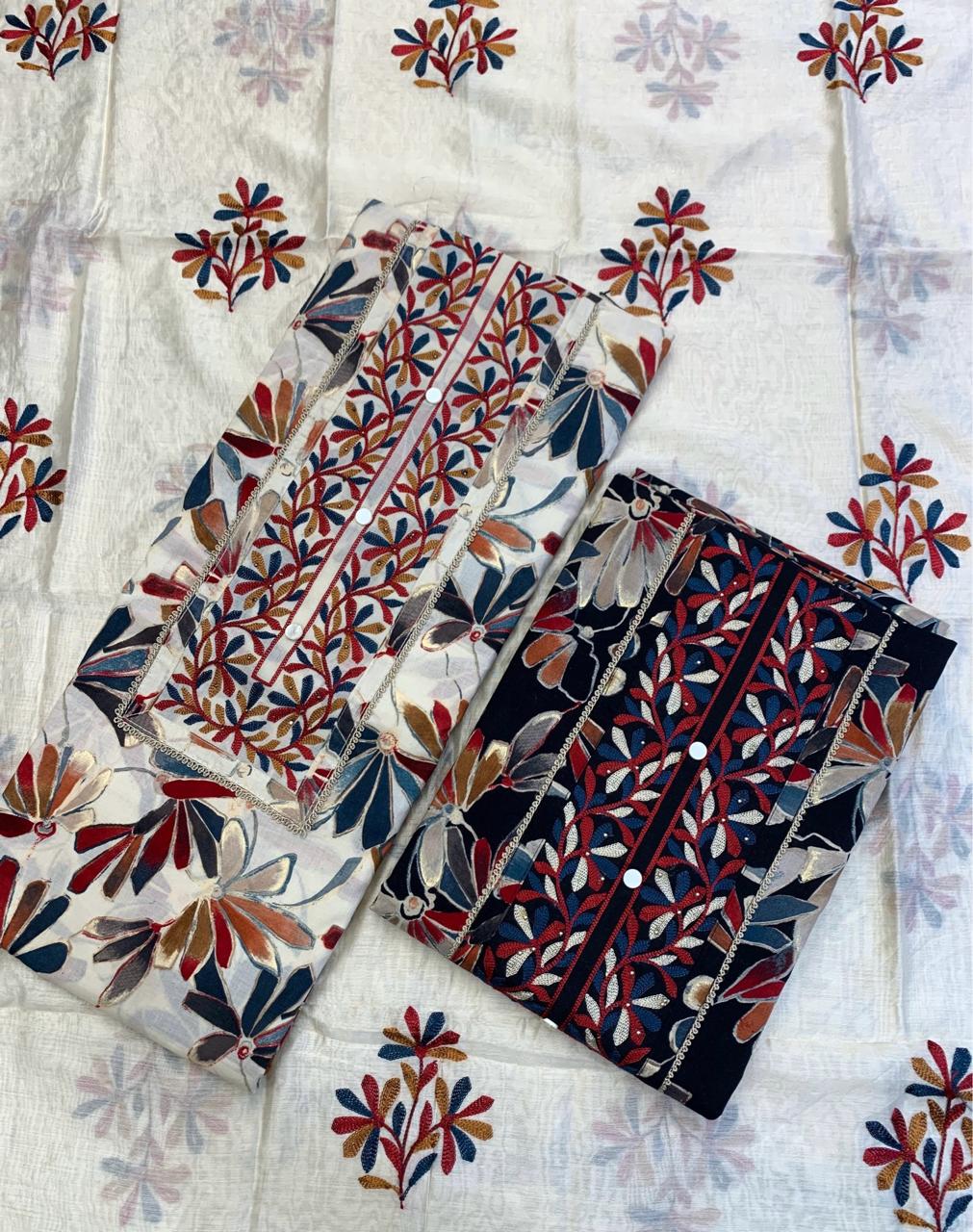 Lovely White black unstitched salwar suit dress material (free size)