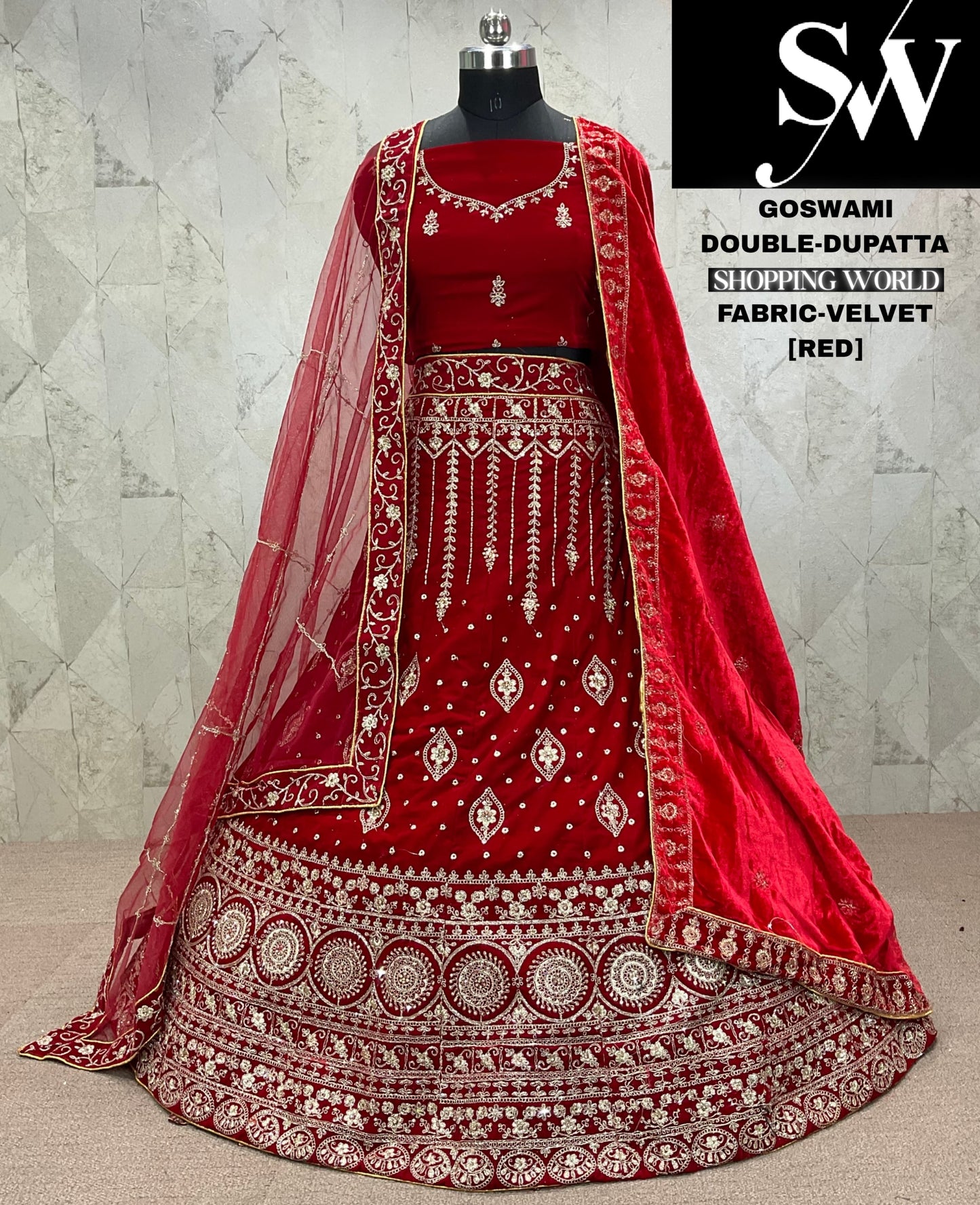 Something different red Velvet bridal Lehenga